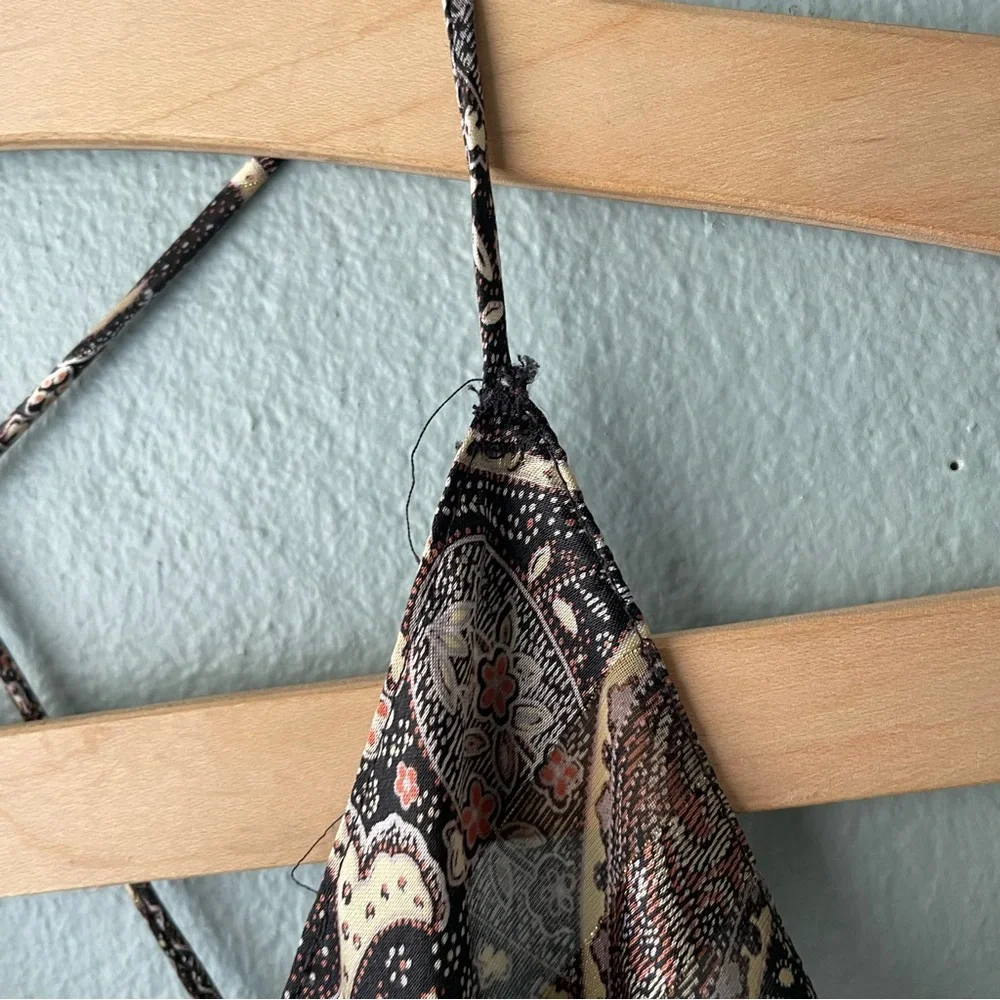 Indulgence | Vintage 70s Rare Paisley Brown Silky Maxi Slip Nightgown Dress - Picture 12 of 14